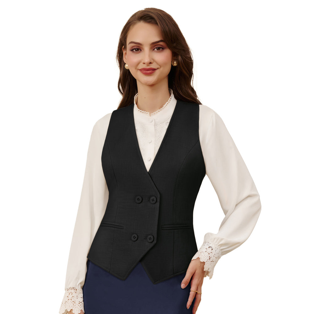 belle poque Women Double Breasted Vest Coat V-Neck Handkerchief Hem Business Waistcoat