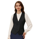 belle poque Women Double Breasted Vest Coat V-Neck Handkerchief Hem Business Waistcoat