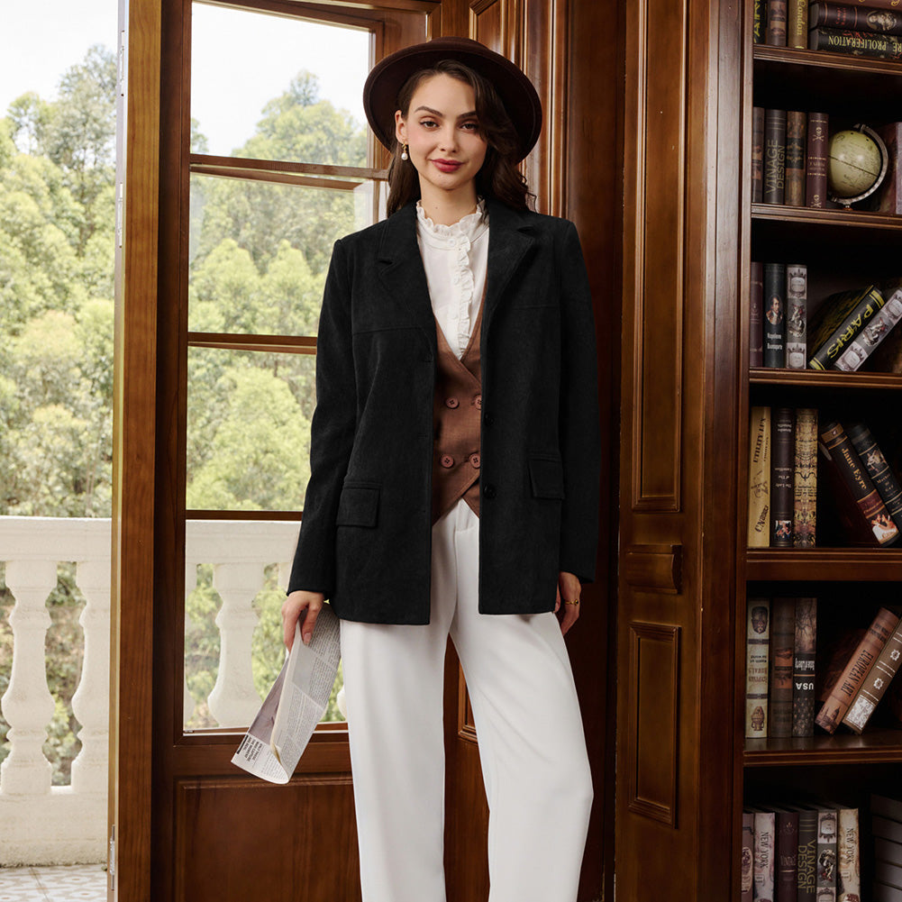 belle poque Women's Winter Corduroy Blazer Jackets Fall Work Office Jacket Coats