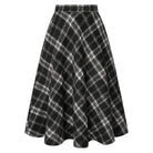 belle poque Women Vintage Plaided Swing Skirt Elastic Waist Mid-Calf Length A-Line Skirt Black