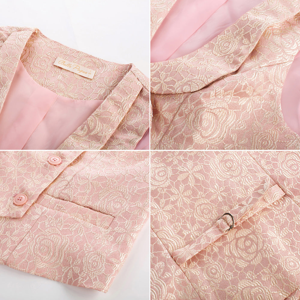 belle poque Vintage Floral Printed Double Breasted Vest Deep V-Neck Handkerchief Hem Vest Coat