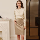 belle poque Midi Leather Skirt for Women High Waist Bodycon Pencil Skirts Work Outfits