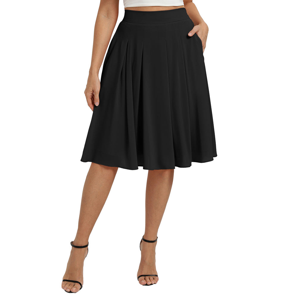belle poque 2026 Women Spring Vintage Chiffon Skirt Below Knee Flared A-Line Skirt Black