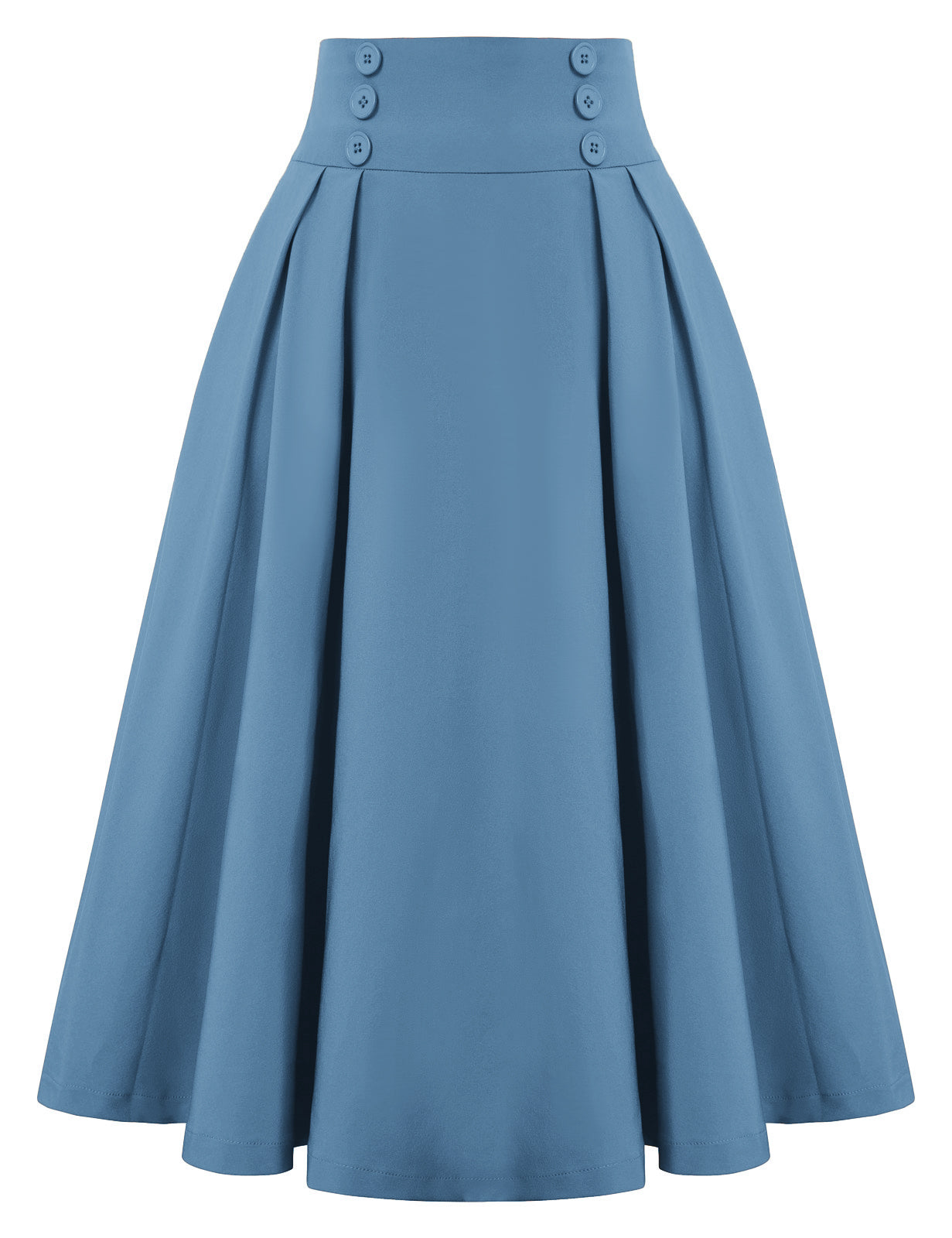 belle poque Pleated Buttons Decorated Elastic Waist High Waist Swing A-Line Skirt with Pockets