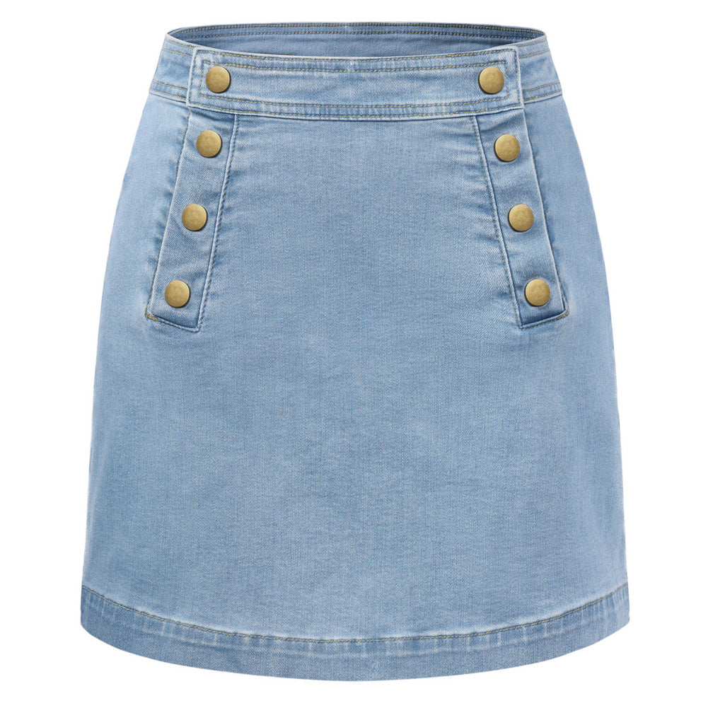 belle poque 2026 Denim Mini Skirt Button-Front Sailor Jean Skirts for Women with Pockets Light Blue