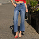 belle poque Women Wide Leg Jeans Mid Rise Straight Leg Ankle Jeans with Pockets