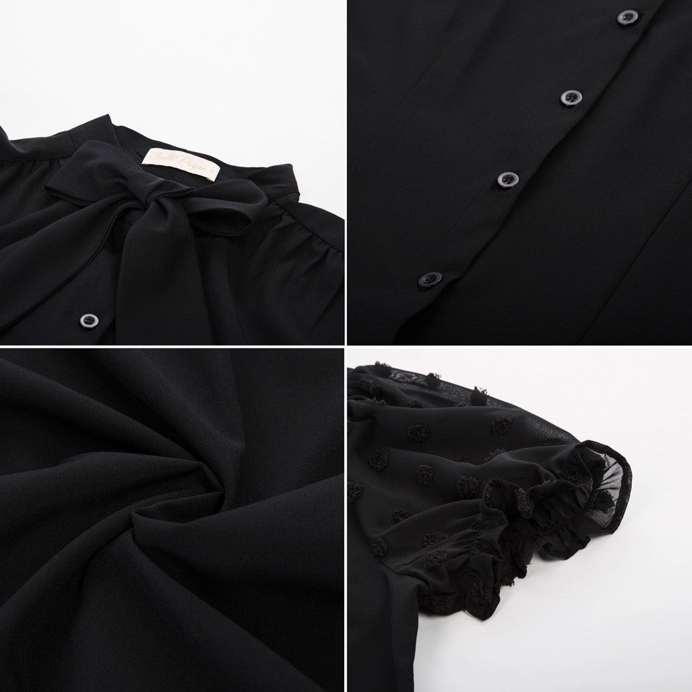 belle poque Bow-Knot Decorated Shirt Short Sleeve Stand Collar Tops