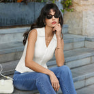 belle poque Women's Button Down Tank Tops Collared Slim Fit Office Tops