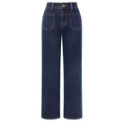 belle poque Women's Straight Leg Jeans Mid Rise Wide Leg Denim Pants with Pockets Blue