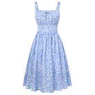 belle poque 2026 Summer Floral Dress Cute Milkmaid Dress with Pockets Blue