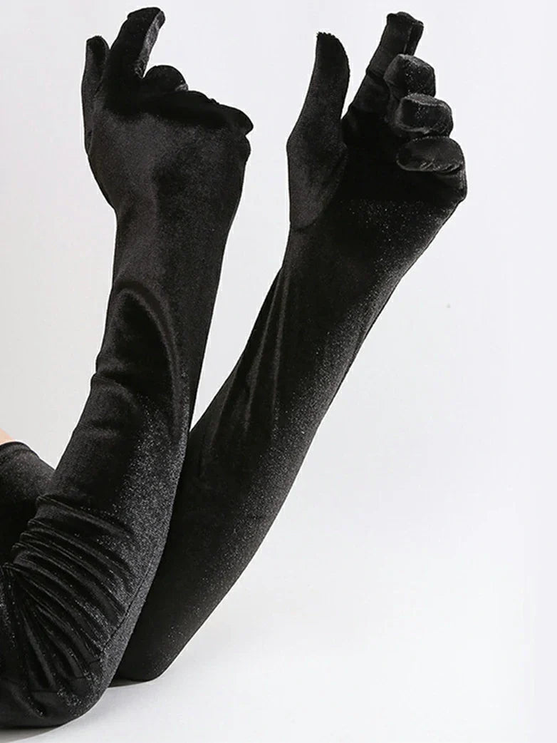 belle poque Women Velvet Gloves for Evening Gowns, Banquets, Parties Black 53cm A pair