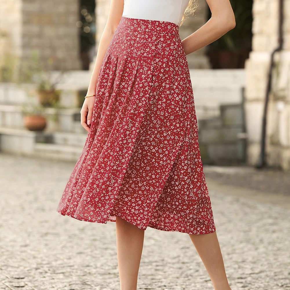 belle poque Women's Spring Summer 2026 Midi Skirts with Slit Flowy A-Line Skirt with Pockets