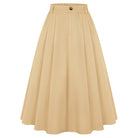 belle poque Women Vintage Swing Skirt Mid-Calf Length A-Line Skirt Khaki