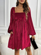 belle poque New Winter Christmas Warm Velvet Pockets Dress Red