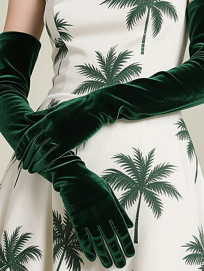 belle poque Women Velvet Gloves for Evening Gowns, Banquets, Parties Green 53cm A pair