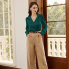 belle poque Women Vintage Shirt OL Long Sleeve Lapel Collar V-Neck Button-up Tops