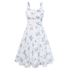 belle poque 1950s Women's Vintage Dresses Ruched Summer Cute Flowy Swing Midi Dress Blue Floral 2