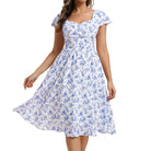 belle poque Women's Sweatheart Floral Dress 2026 Spring Ruched Midi Garden Party Dress Blue