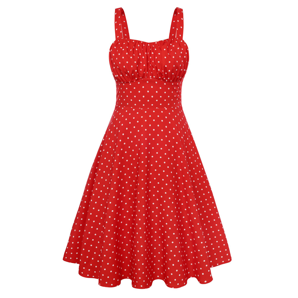 belle poque 1950s Women's Vintage Dresses Ruched Summer Cute Flowy Swing Midi Dress Red
