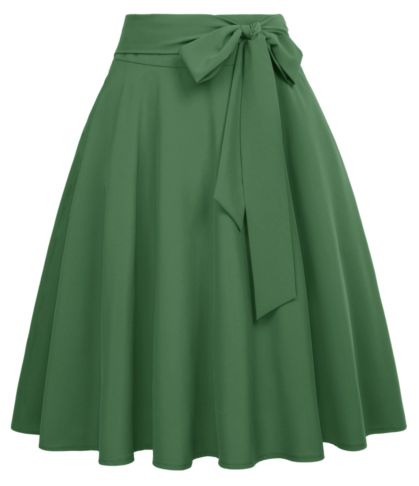 belle poque Floral Patterns Women's High Waist Bow Decorated A-Line Pockets Skirt Green