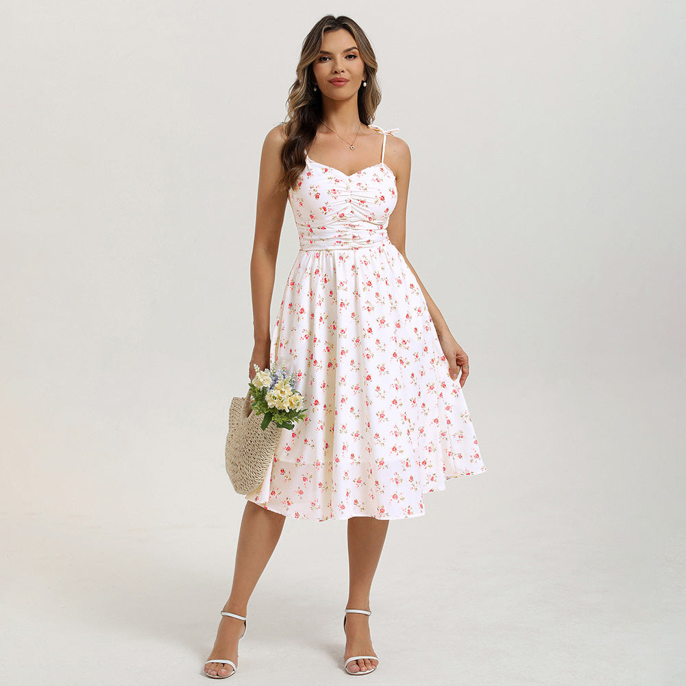 belle poque Women Spring Summer Wedding Guest Dress 2026 Midi Tea Party Ruched Sundress