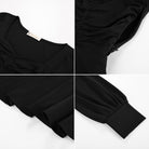 belle poque Women Vintage Ruched Tops Puffed Long Sleeve Peplum Hem Tops