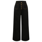belle poque Vintage Straight Leg High Waisted Elastic Waist Multi-Pocket Flare Denim Pants Black