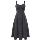 belle poque 1950s Vintage Gingham Dress for Women Sweetheart Neckline Dresses with Pockets Black