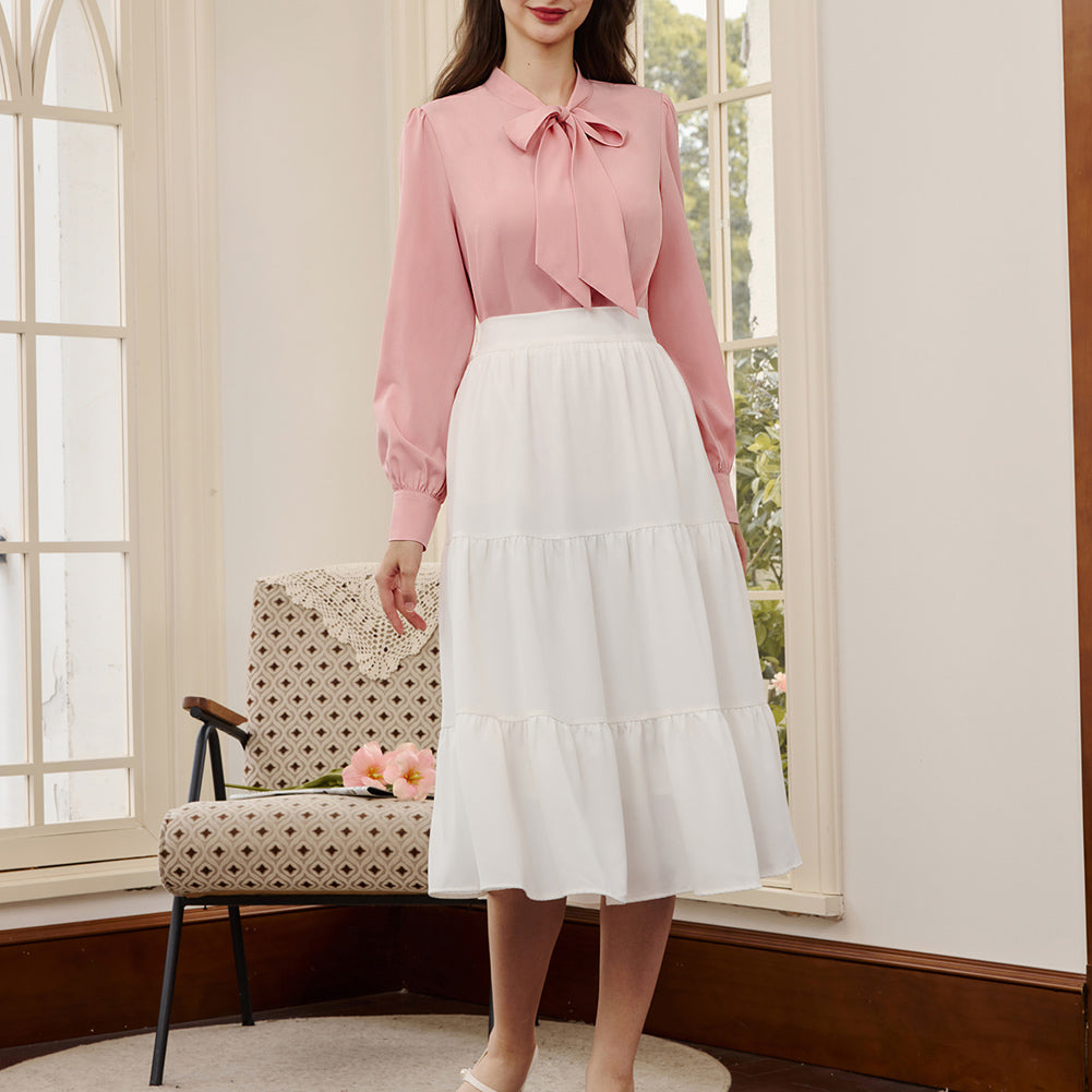 belle poque Women's Bow Tie Neck Blouse Button Down Shirt for Work Office Casual