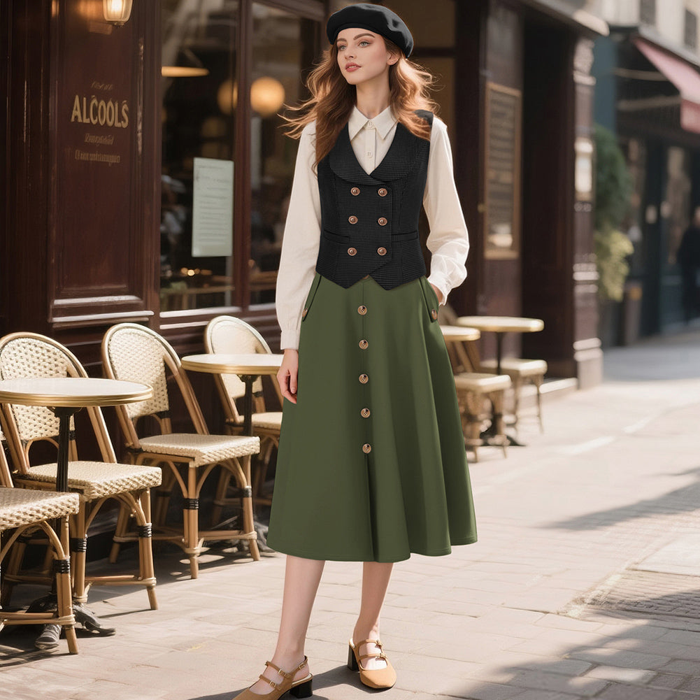 belle poque Belle Poque Women's Vintage A-Line Skirt with Slit Hem