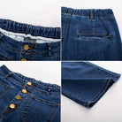 belle poque Vintage Straight Leg High Waisted Elastic Waist Multi-Pocket Flare Denim Pants