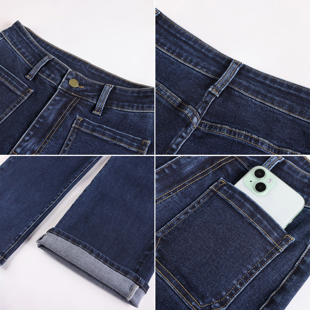 belle poque Women's Straight Leg Jeans Mid Rise Wide Leg Denim Pants with Pockets