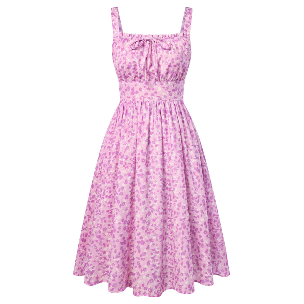 belle poque 2026 Summer Floral Dress Cute Milkmaid Dress with Pockets Purple