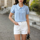 belle poque 2026 Puff Sleeve Cotton Blouses for Women Peter Pan Collar Dressy Work Shirts