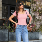 belle poque 2026 Spring Summer Cute Tops for Women Short Sleeve Crop Tops