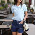 belle poque 2026 Women Jean Shorts High Waisted Micro Cargo Denim Shorts