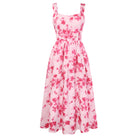 belle poque Women's Floral Midi Sundress with Pockets Spring Summer Dresses for Wedding Guest Pink