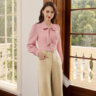 belle poque Women's Bow Tie Neck Blouse Button Down Shirt for Work Office Casual