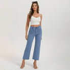 belle poque Women's Straight Leg Jeans Mid Rise Wide Leg Denim Pants with Pockets