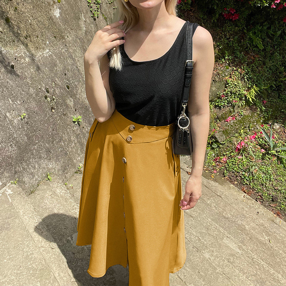 belle poque Belle Poque Women's Vintage A-Line Skirt with Slit Hem