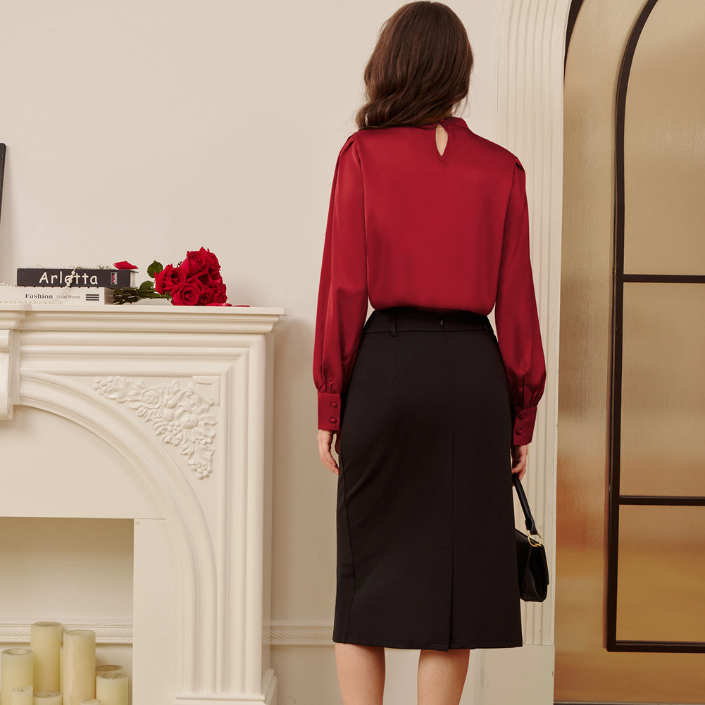 belle poque Womens Long Sleeve Satin Blouse Dressy Casual Business Tops Shirts for Office Work