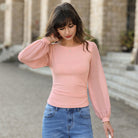 belle poque Women's Mesh Long Sleeve Tops Bow Tie Back Dressy Blouses