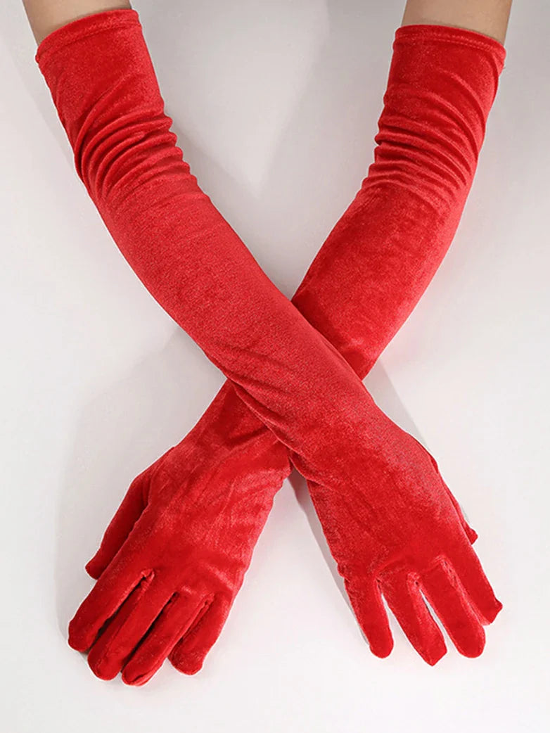 belle poque Women Velvet Gloves for Evening Gowns, Banquets, Parties Red 53cm A pair