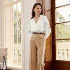 belle poque Women Vintage Shirt OL Long Sleeve Lapel Collar V-Neck Button-up Tops