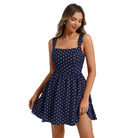 belle poque Women Vintage Polka-Dots Date Dress Square Neck Above Knee A-Line Dress