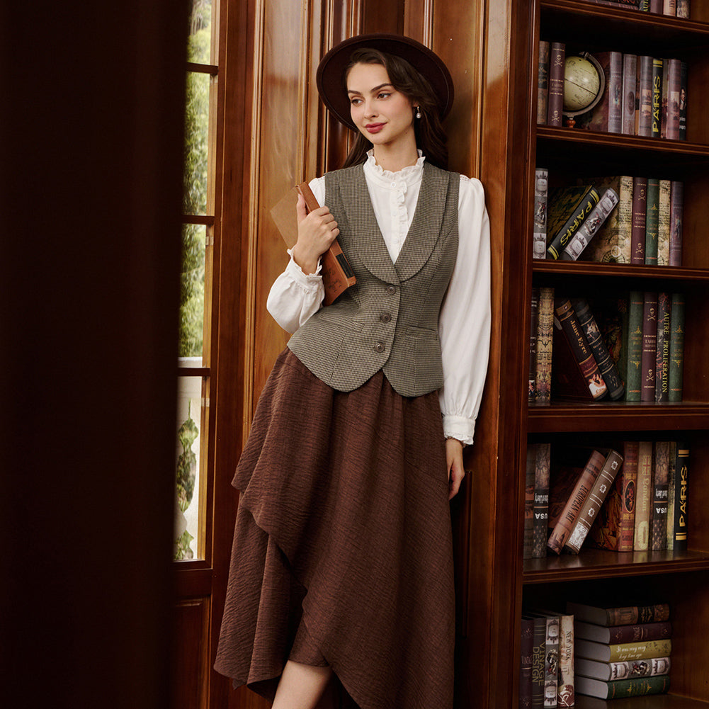 belle poque Vintage Lapel Collar Suit Vest Tops for Women Work Dressy Waistcoat Blazer with Pockets