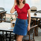 belle poque 2026 Women's Tops Pleated Bow Tie Front Shirts Spring Summer Casual Knit Top