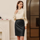 belle poque Midi Leather Skirt for Women High Waist Bodycon Pencil Skirts Work Outfits