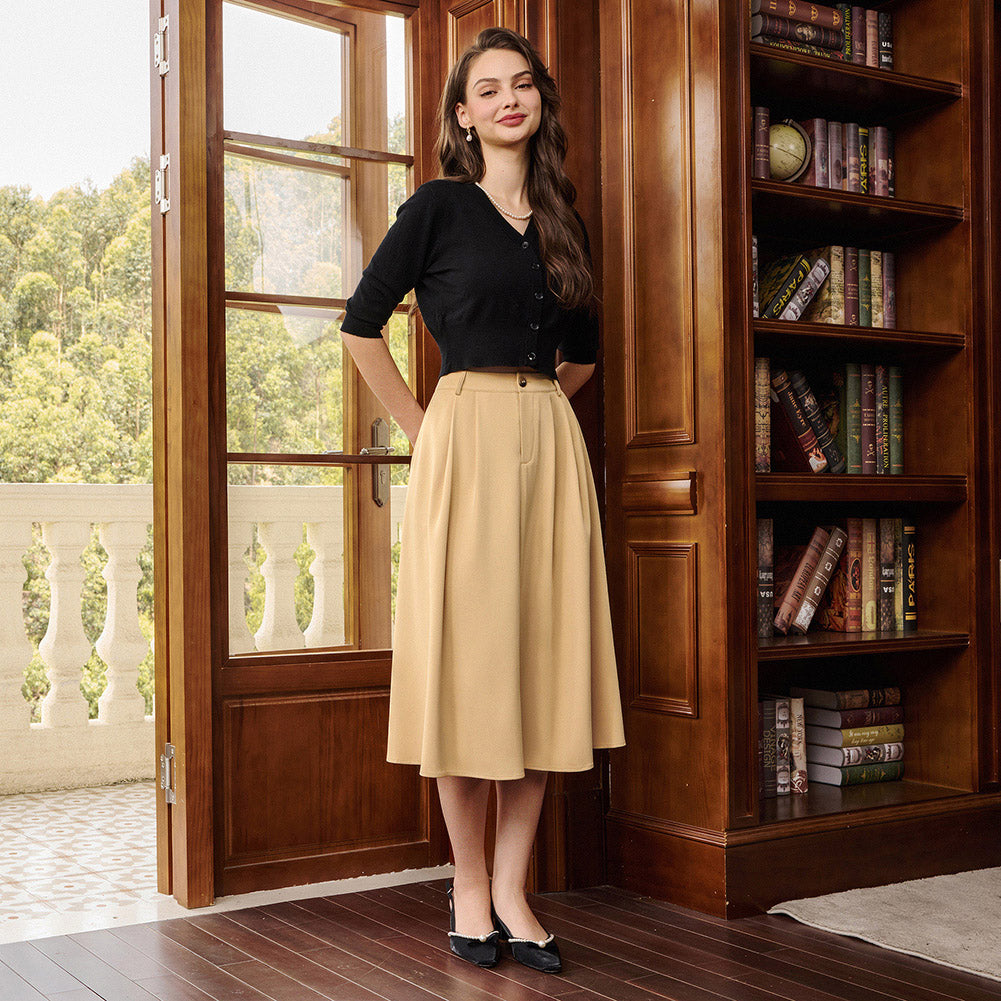 belle poque Women Vintage Swing Skirt Mid-Calf Length A-Line Skirt