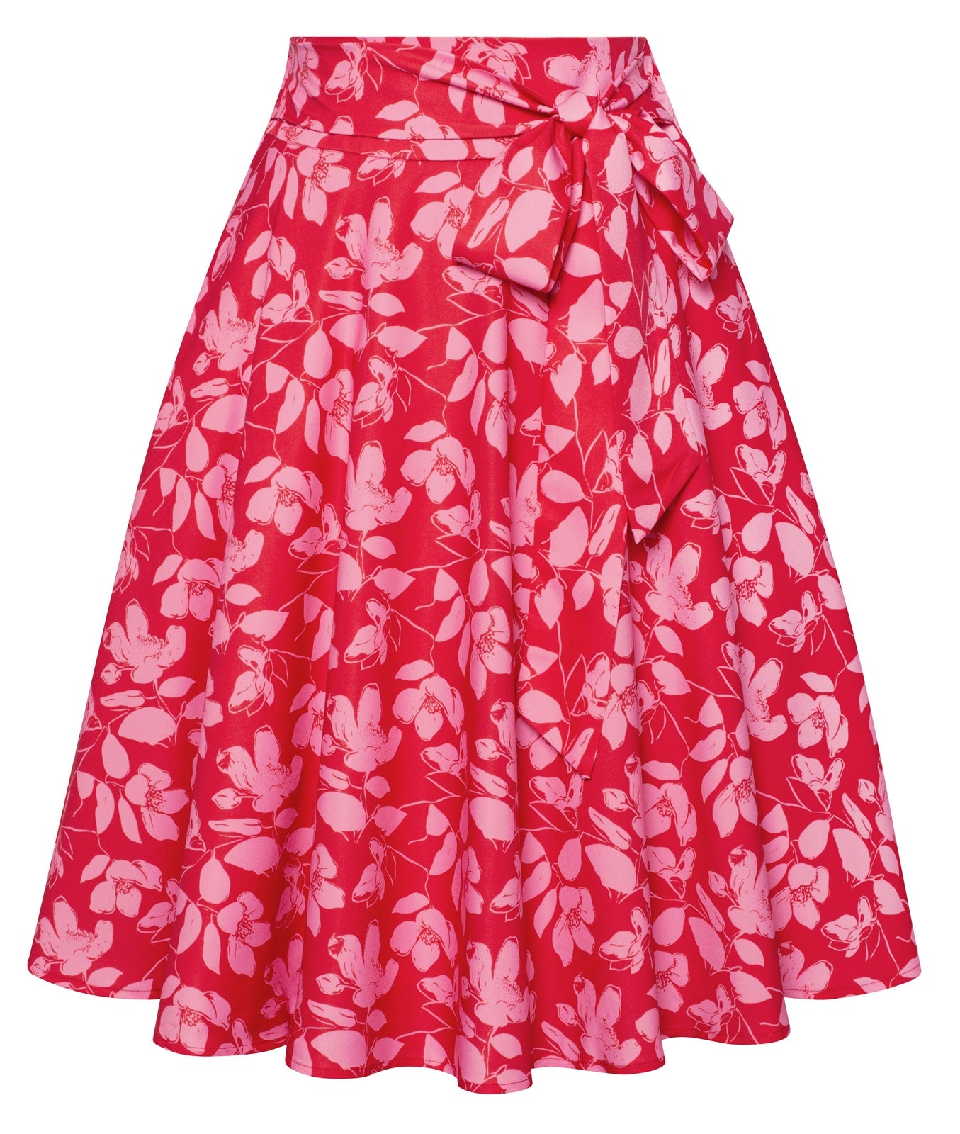 belle poque Floral Patterns Women's High Waist Bow Decorated A-Line Pockets Skirt Floral-Red